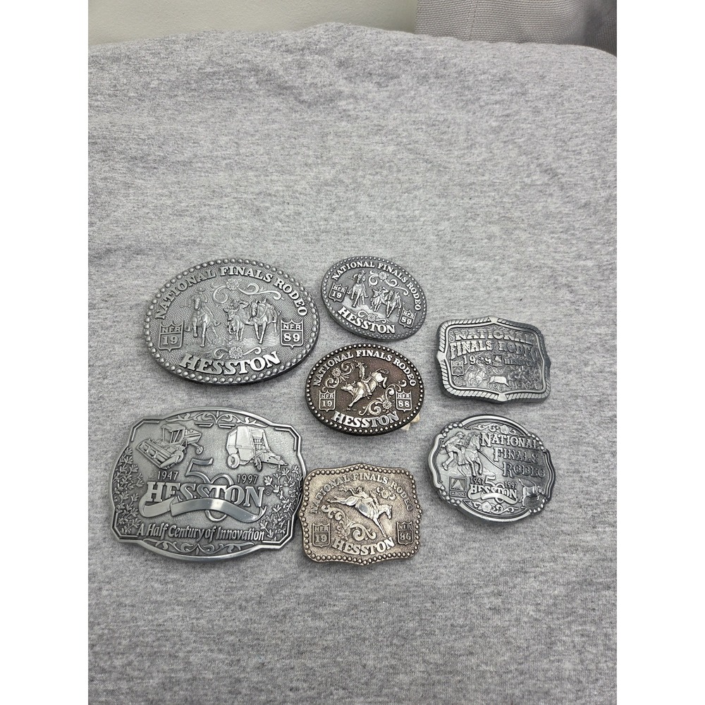 Lot of 7 National Finals Rodeo Belt Buckles 1986 1988 1989 1999 Hesston NFR